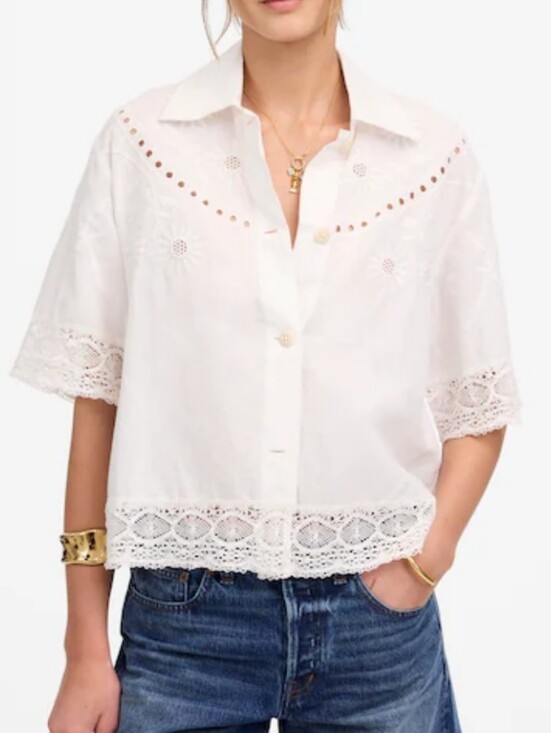 Madewell Tops - Madewell Embroidered Lace Linen Blend Button Up Top Size Small NWT